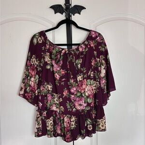 Sun & Moon Cottagecore Blouse With Ruffle accent Floral Pattern Flowing S